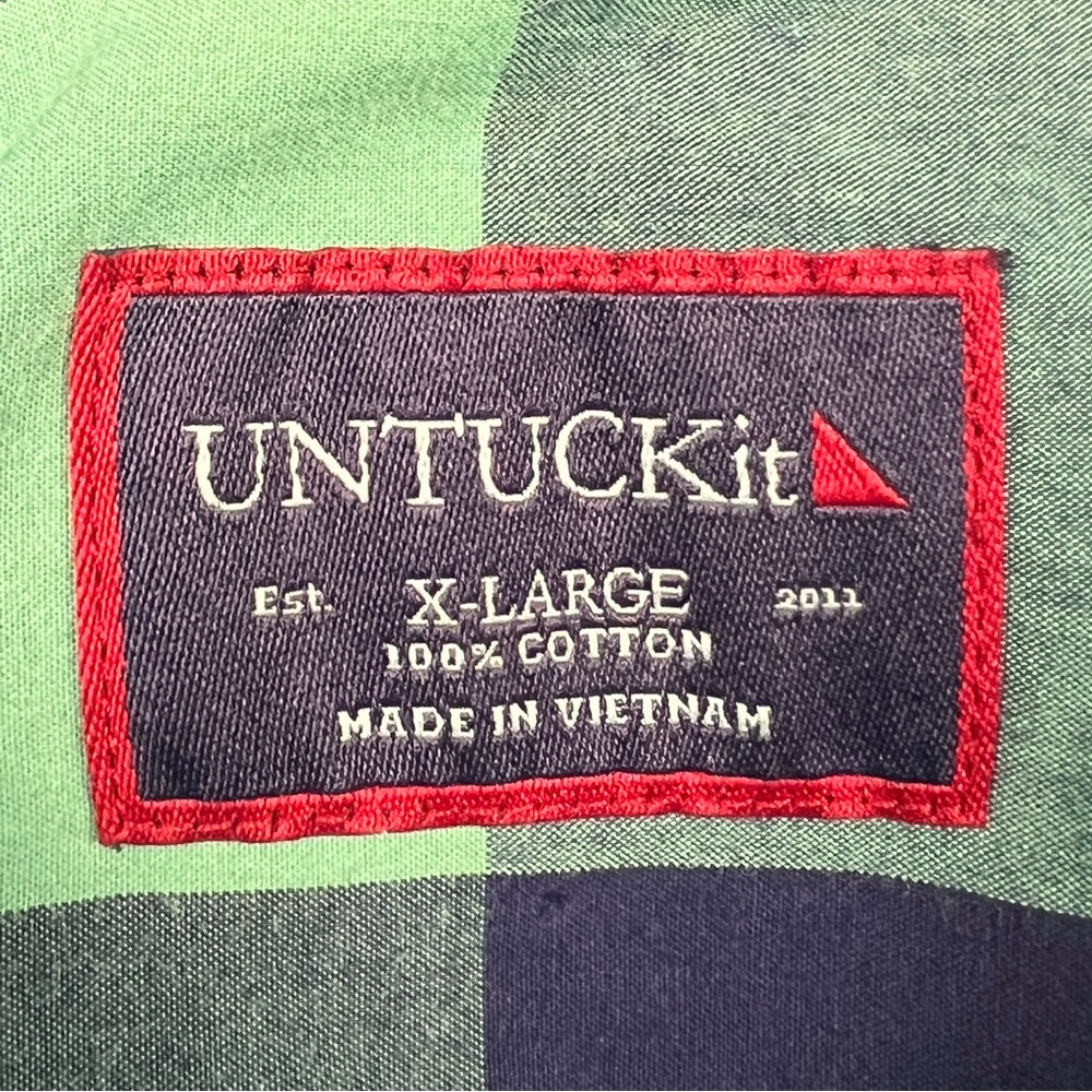 Untuckit Shirt Mens XL Green Blue Plaid Button Down Stretch Long‎ Sleeve Cotton - Picture 6 of 10